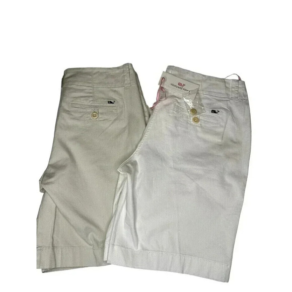 Vineyard Vines Women’s 9" Everyday Bermuda Shorts Size 4 Lot Of 2 Stone & White - Picture 6 of 6